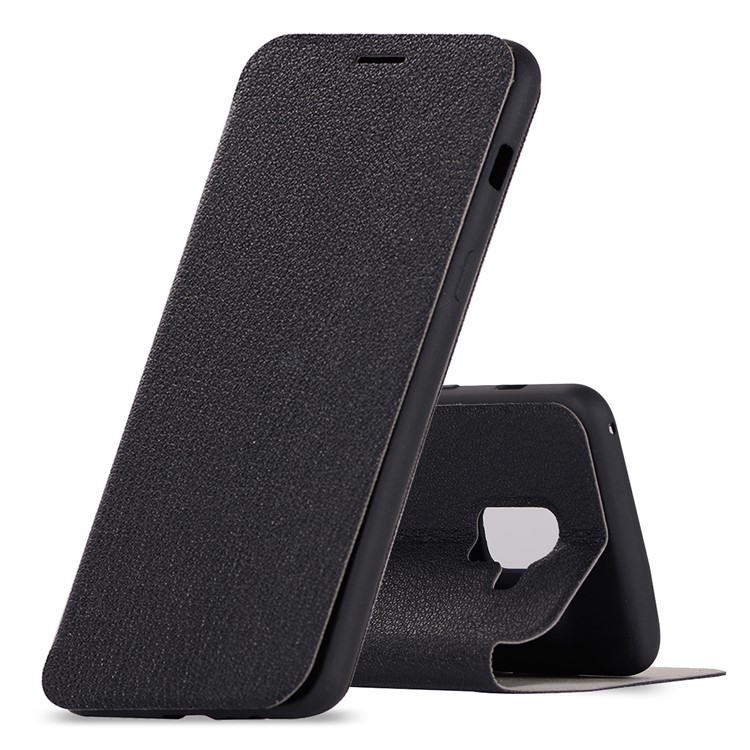 Litchi Skin Leather Stand Case with Card Slot for Samsung Galaxy A8+ (2018) - Black-1
