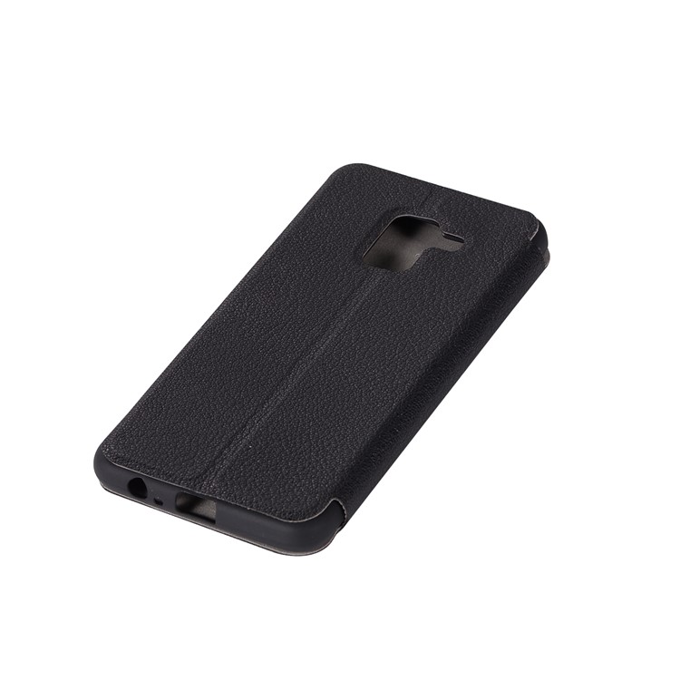 Litchi Skin Leather Stand Case with Card Slot for Samsung Galaxy A8+ (2018) - Black-10