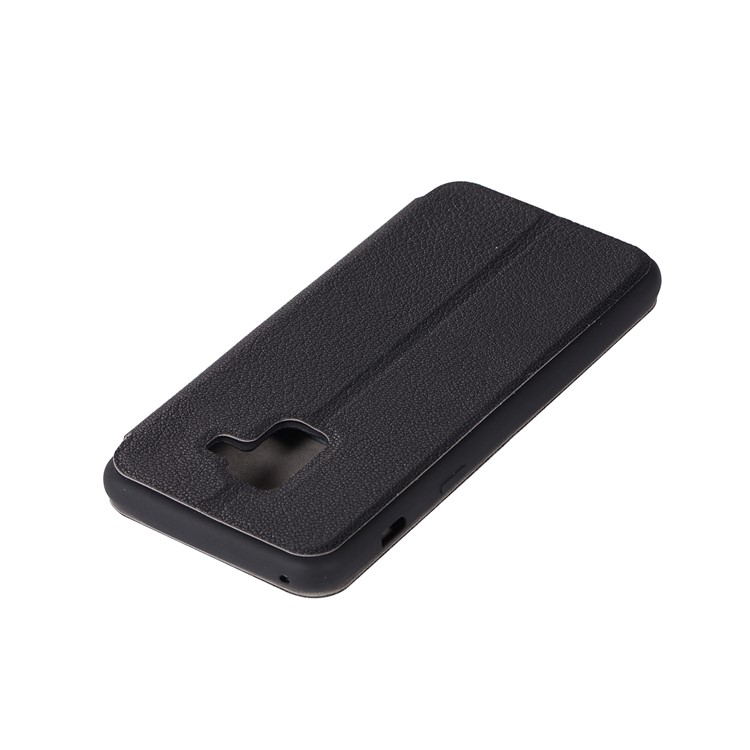 Litchi Skin Leather Stand Case with Card Slot for Samsung Galaxy A8+ (2018) - Black-11