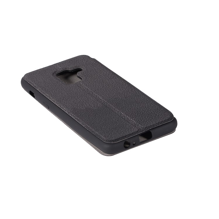 Litchi Skin Leather Stand Case with Card Slot for Samsung Galaxy A8+ (2018) - Black-12