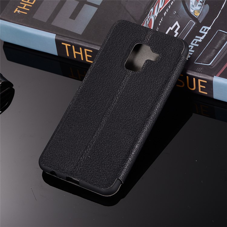 Litchi Skin Leather Stand Case with Card Slot for Samsung Galaxy A8+ (2018) - Black-3