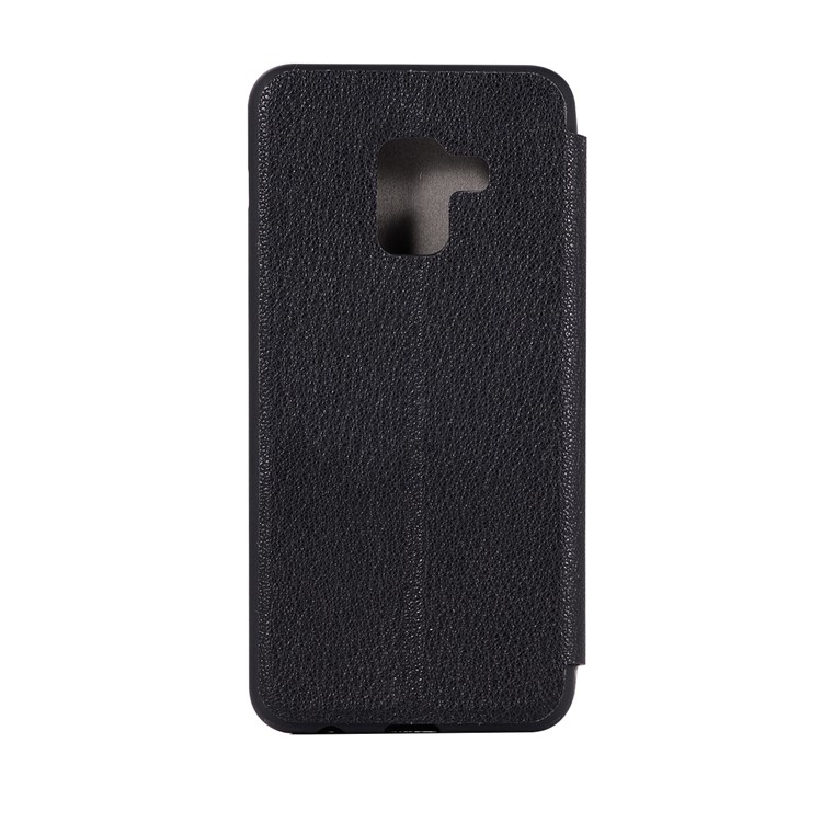 Litchi Skin Leather Stand Case with Card Slot for Samsung Galaxy A8+ (2018) - Black-8