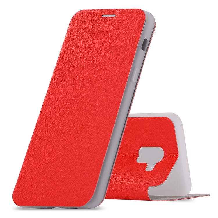 Litchi Skin Leather Stand Phone Case with Card Slot for Samsung Galaxy A8+ (2018) - Red-1