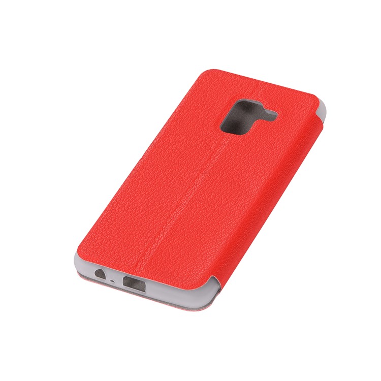 Litchi Skin Leather Stand Phone Case with Card Slot for Samsung Galaxy A8+ (2018) - Red-10