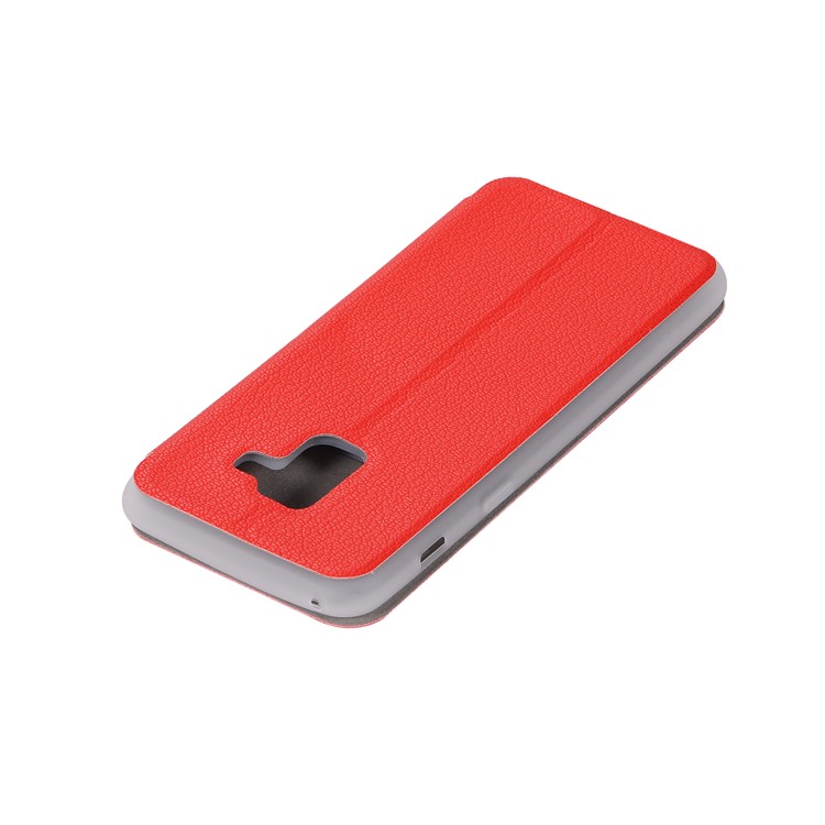 Litchi Skin Leather Stand Phone Case with Card Slot for Samsung Galaxy A8+ (2018) - Red-11