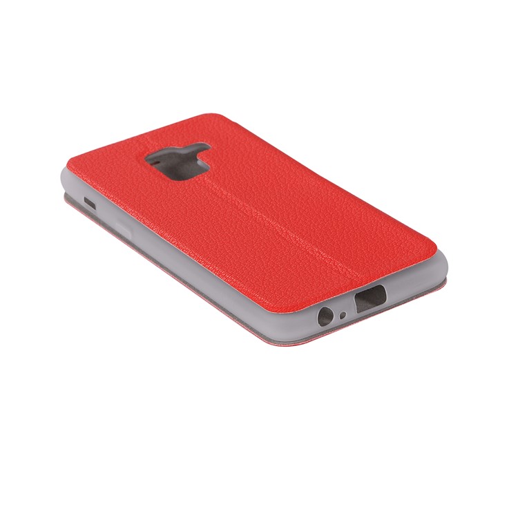 Litchi Skin Leather Stand Phone Case with Card Slot for Samsung Galaxy A8+ (2018) - Red-12
