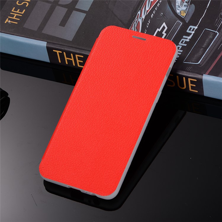 Litchi Skin Leather Stand Phone Case with Card Slot for Samsung Galaxy A8+ (2018) - Red-2