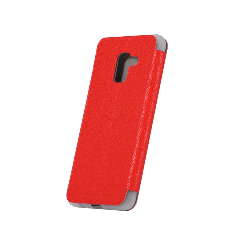 Litchi Skin Leather Stand Phone Case with Card Slot for Samsung Galaxy A8+ (2018) - Red-5