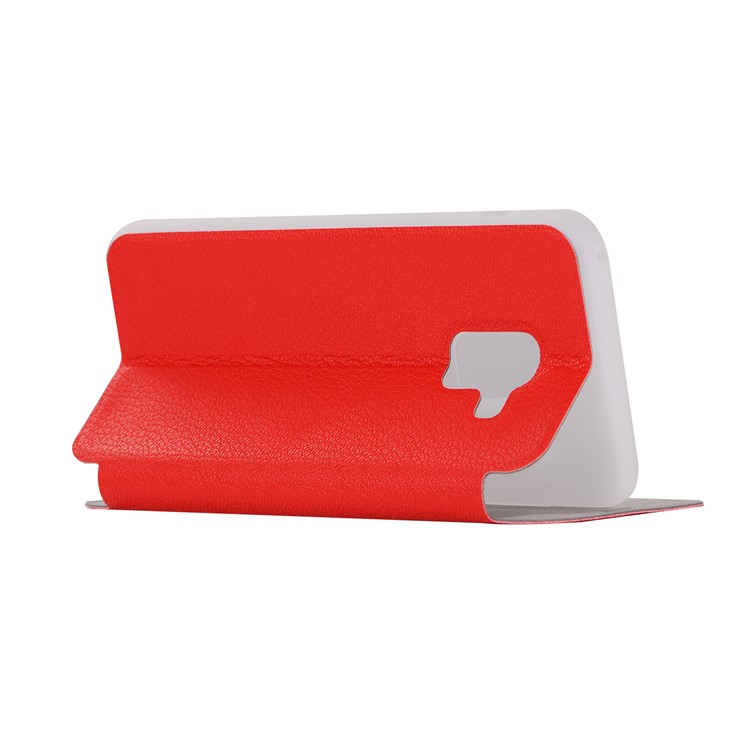 Litchi Skin Leather Stand Phone Case with Card Slot for Samsung Galaxy A8+ (2018) - Red-6