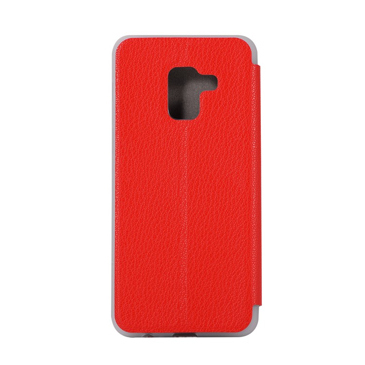 Litchi Skin Leather Stand Phone Case with Card Slot for Samsung Galaxy A8+ (2018) - Red-8