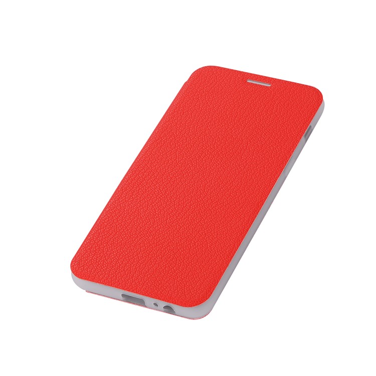 Litchi Skin Leather Stand Phone Case with Card Slot for Samsung Galaxy A8+ (2018) - Red-9