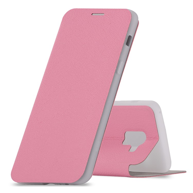 Litchi Skin Leather Card Holder Case with Stand for Samsung Galaxy A8+ (2018) - Rose-1