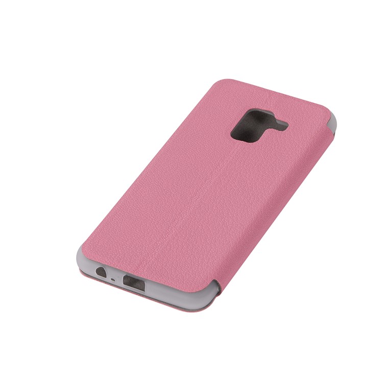 Litchi Skin Leather Card Holder Case with Stand for Samsung Galaxy A8+ (2018) - Rose-10