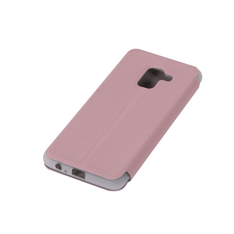 Litchi Skin Leather Card Holder Cover with Stand for Samsung Galaxy A8+ (2018) - Pink-10