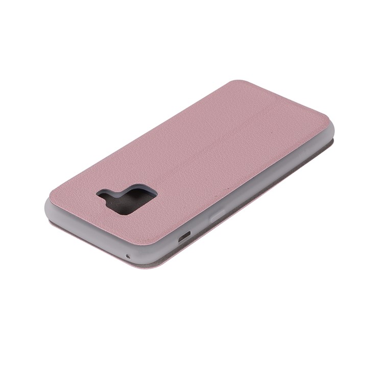 Litchi Skin Leather Card Holder Cover with Stand for Samsung Galaxy A8+ (2018) - Pink-11