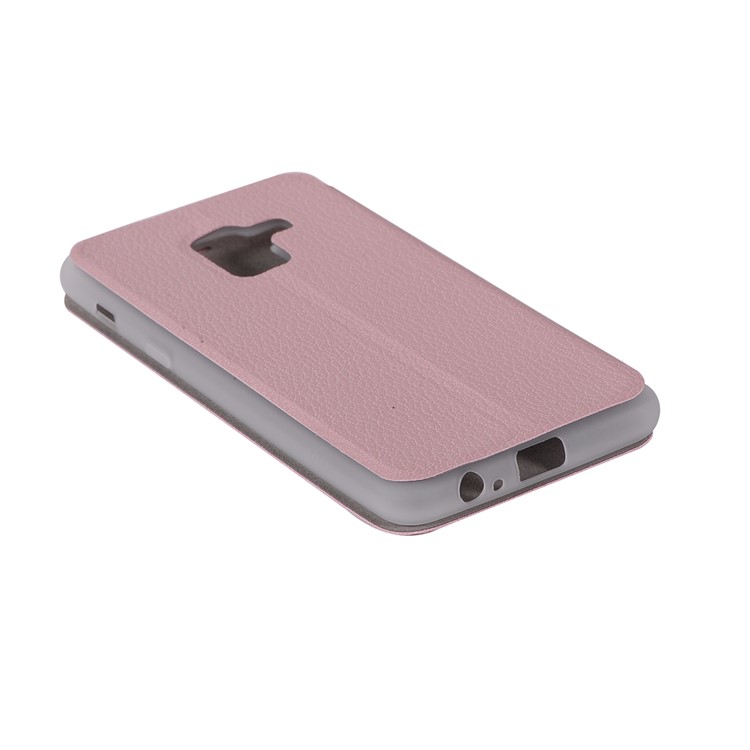 Litchi Skin Leather Card Holder Cover with Stand for Samsung Galaxy A8+ (2018) - Pink-12