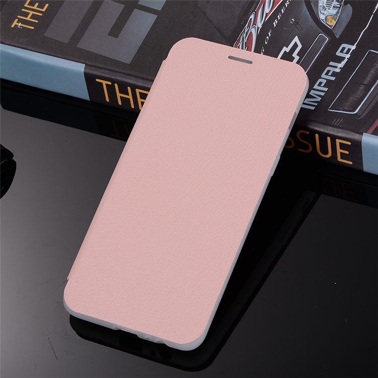 Litchi Skin Leather Card Holder Cover with Stand for Samsung Galaxy A8+ (2018) - Pink-2