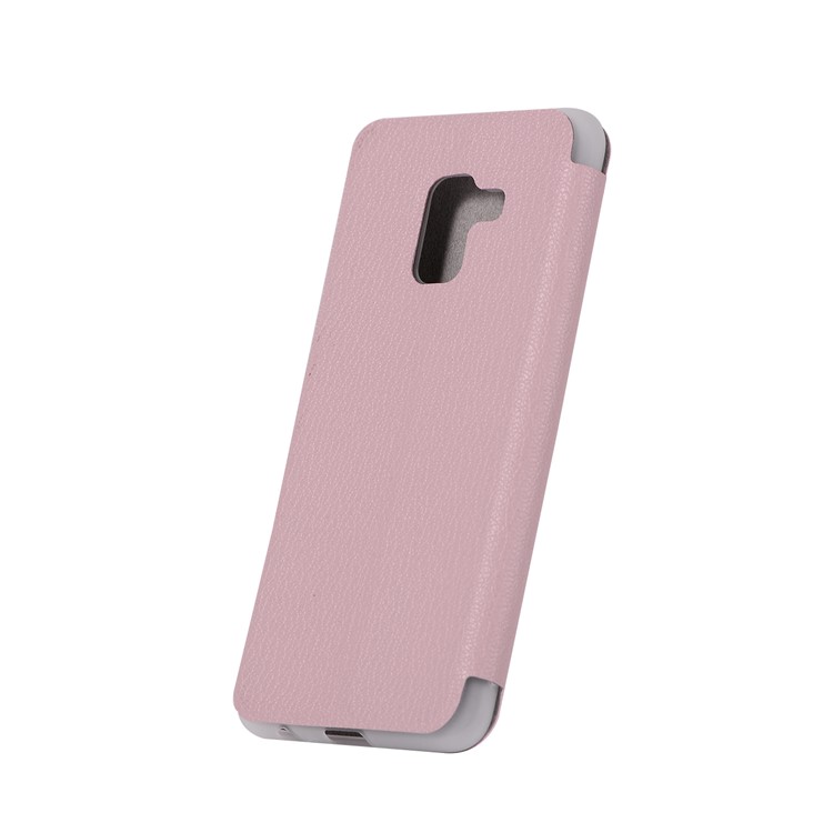 Litchi Skin Leather Card Holder Cover with Stand for Samsung Galaxy A8+ (2018) - Pink-5