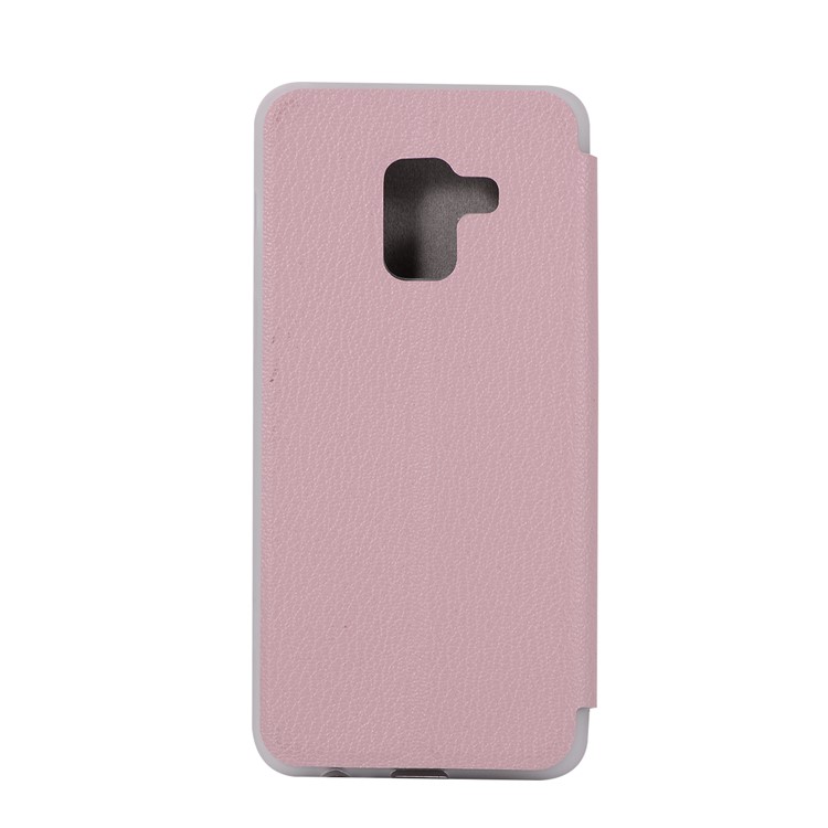 Litchi Skin Leather Card Holder Cover with Stand for Samsung Galaxy A8+ (2018) - Pink-8