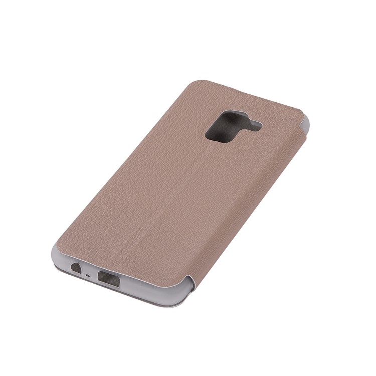 Litchi Skin Leather Flip Case with Card Slot and Stand for Samsung Galaxy A8+ (2018) - Gold-10