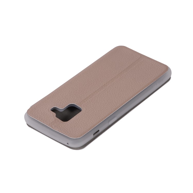 Litchi Skin Leather Flip Case with Card Slot and Stand for Samsung Galaxy A8+ (2018) - Gold-11