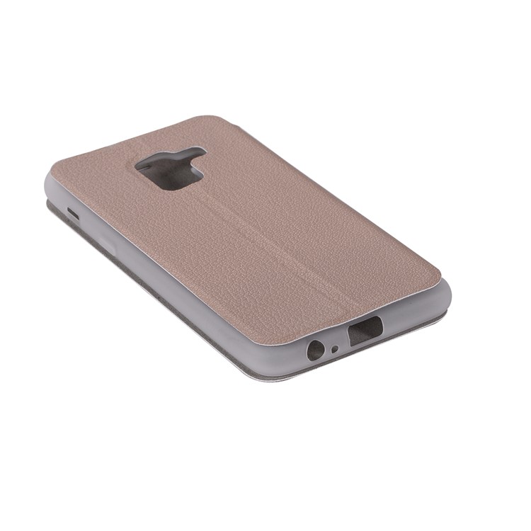 Litchi Skin Leather Flip Case with Card Slot and Stand for Samsung Galaxy A8+ (2018) - Gold-12