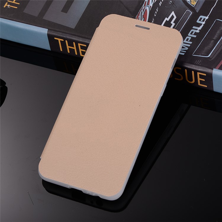 Litchi Skin Leather Flip Case with Card Slot and Stand for Samsung Galaxy A8+ (2018) - Gold-2