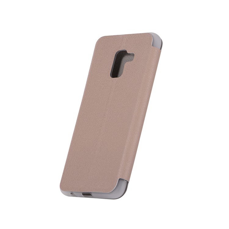 Litchi Skin Leather Flip Case with Card Slot and Stand for Samsung Galaxy A8+ (2018) - Gold-5