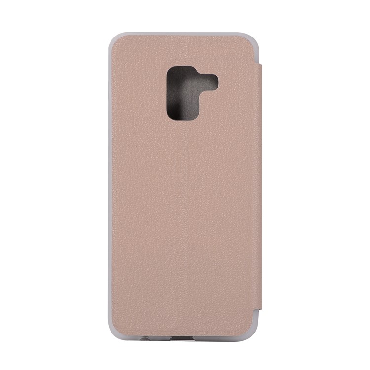 Litchi Skin Leather Flip Case with Card Slot and Stand for Samsung Galaxy A8+ (2018) - Gold-8