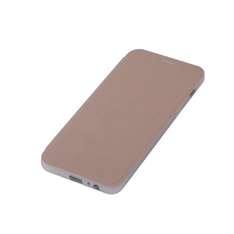 Litchi Skin Leather Flip Case with Card Slot and Stand for Samsung Galaxy A8+ (2018) - Gold-9