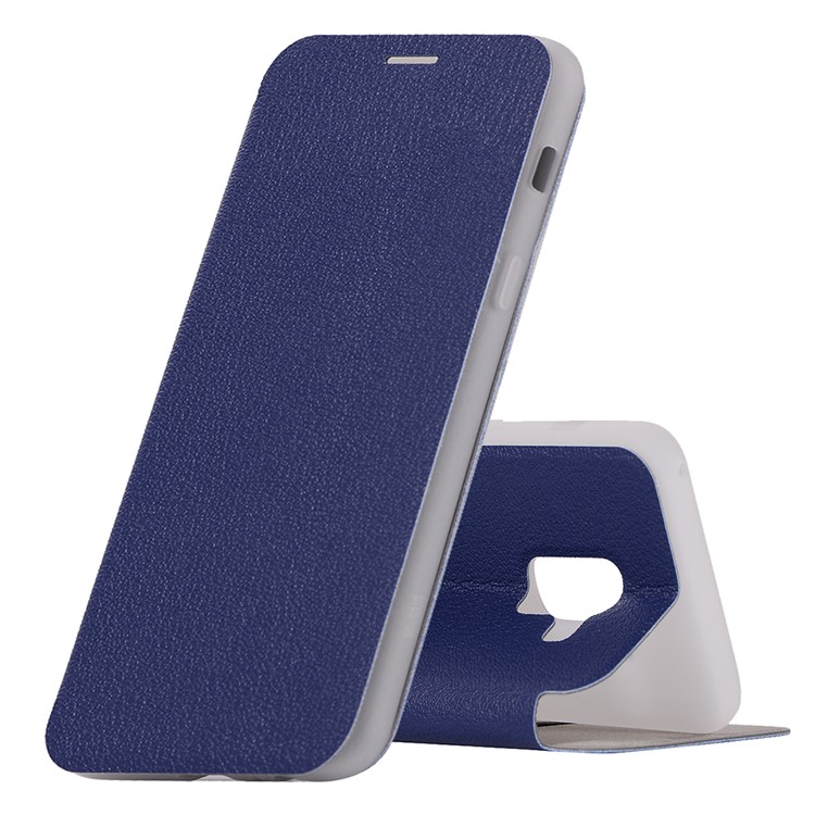 Litchi Skin Leather Cell Phone Case with Card Slot for Samsung Galaxy A8+ (2018) - Dark Blue-1