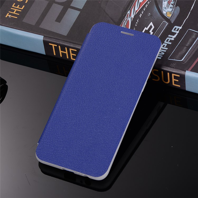 Litchi Skin Leather Cell Phone Case with Card Slot for Samsung Galaxy A8+ (2018) - Dark Blue-2