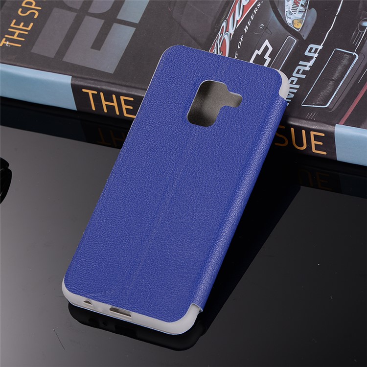 Litchi Skin Leather Cell Phone Case with Card Slot for Samsung Galaxy A8+ (2018) - Dark Blue-3
