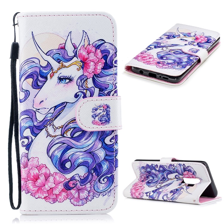 Pattern Printing Wallet Stand Leather Case for Samsung Galaxy S9 G960 - Pretty Unicorn-1