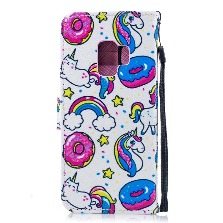 Pattern Printing Card Holder Leather Shell Case for Samsung Galaxy S9 G960 - Unicorn and Doughnut-2
