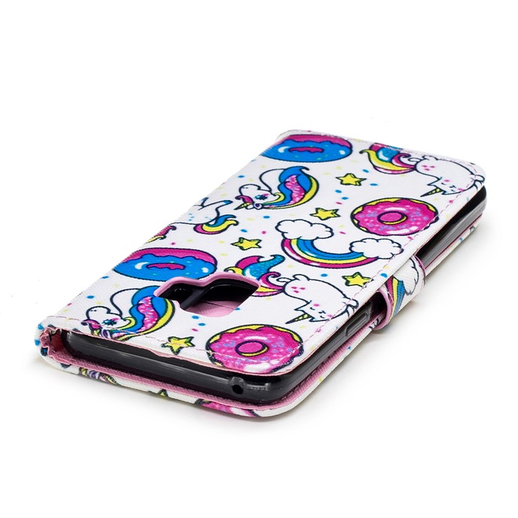 Pattern Printing Card Holder Leather Shell Case for Samsung Galaxy S9 G960 - Unicorn and Doughnut-6