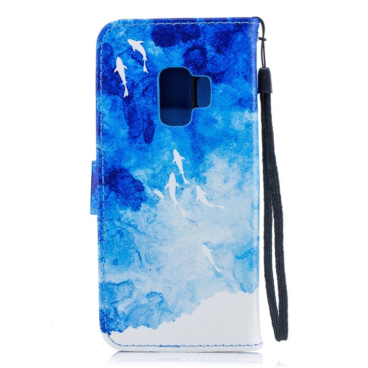 Pattern Printing Wallet Stand Leather Mobile Case for Samsung Galaxy S9 G960 - Fish-2