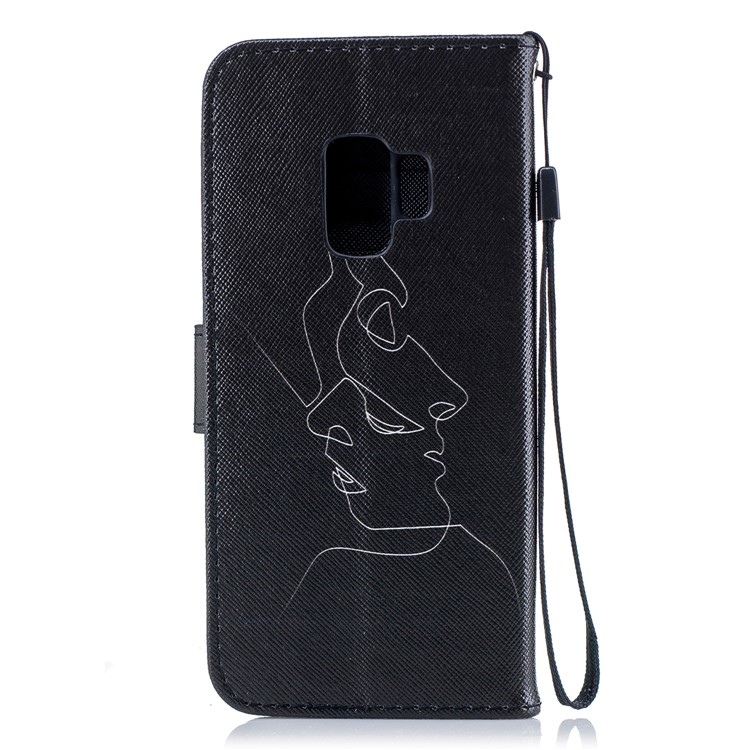 Patterned Wallet Stand Leather Cellphone Case for Samsung Galaxy S9 G960 - Abstract Face-2