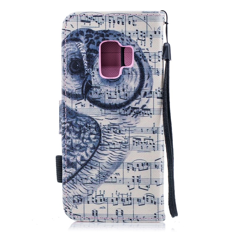 Pattern Printing Wallet Stand Leather Case with Strap for Samsung Galaxy S9 G960 - Owl and Musical Note-3