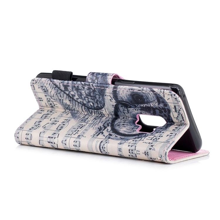 Pattern Printing Wallet Stand Leather Case with Strap for Samsung Galaxy S9 G960 - Owl and Musical Note-4