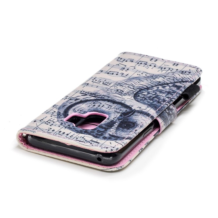 Pattern Printing Wallet Stand Leather Case with Strap for Samsung Galaxy S9 G960 - Owl and Musical Note-7