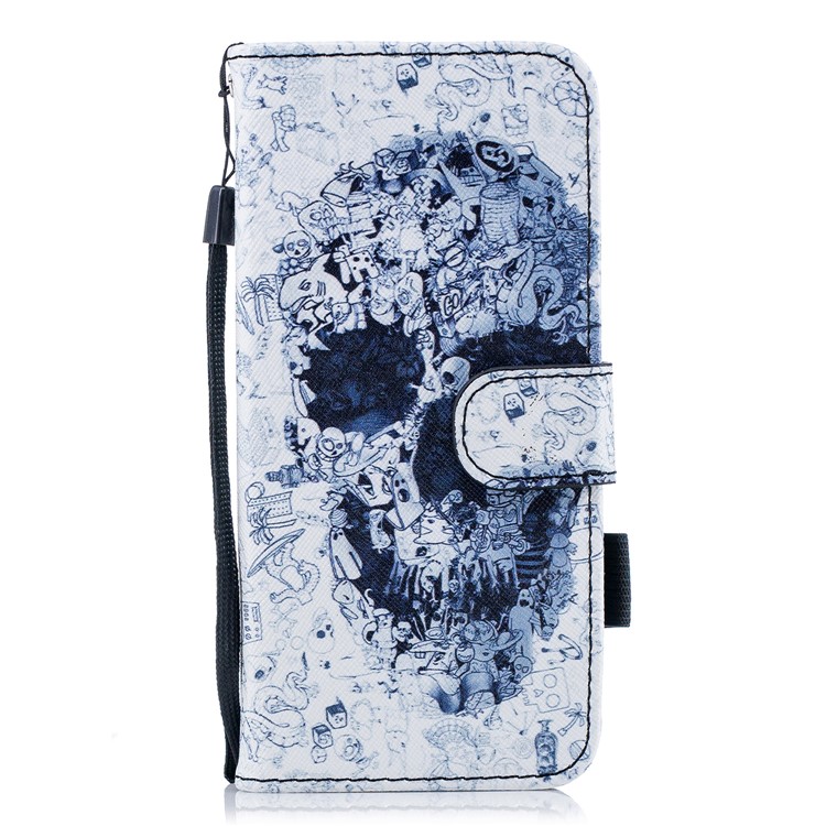 Pattern Printing Wallet Stand Leather Shell for Samsung Galaxy S9 G960 - Skull-1