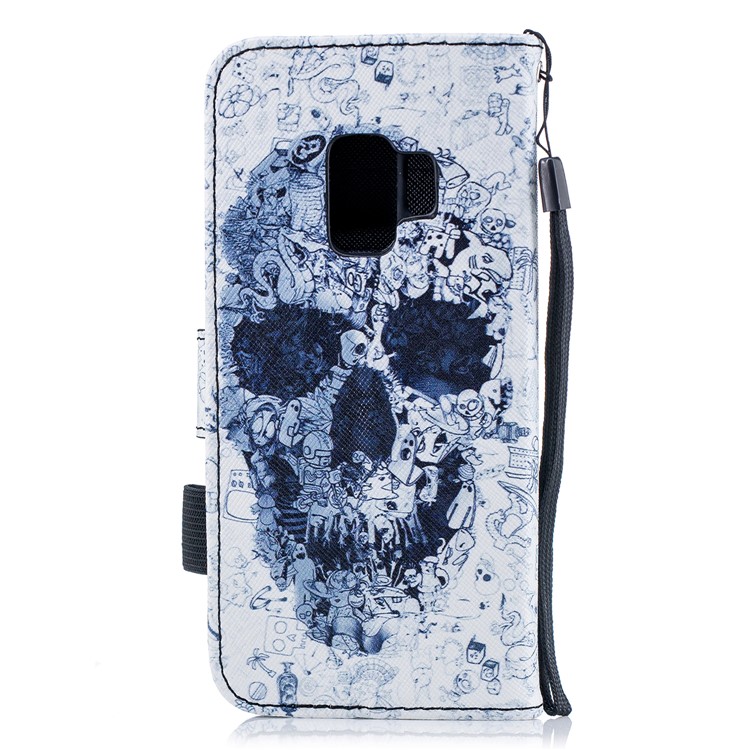 Pattern Printing Wallet Stand Leather Shell for Samsung Galaxy S9 G960 - Skull-2