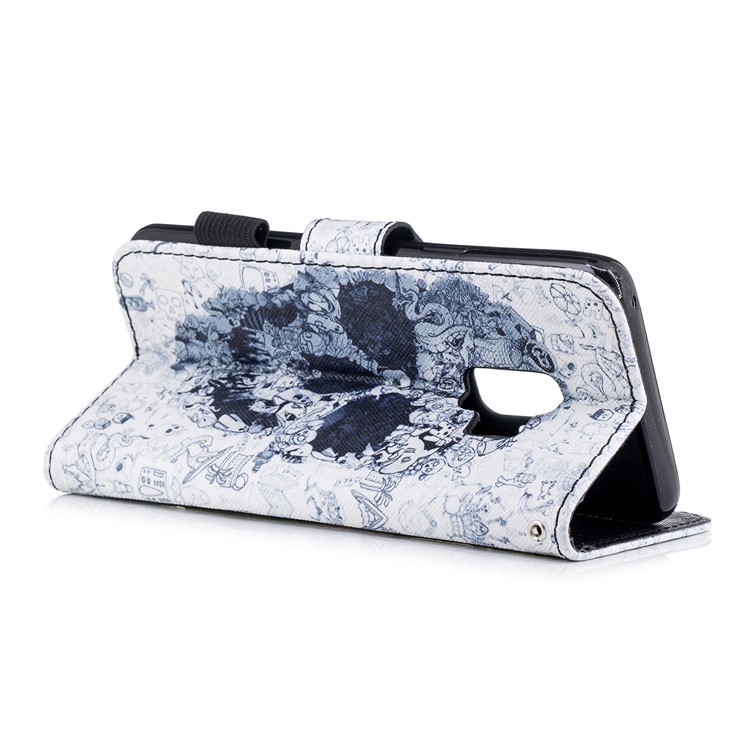 Pattern Printing Wallet Stand Leather Shell for Samsung Galaxy S9 G960 - Skull-3