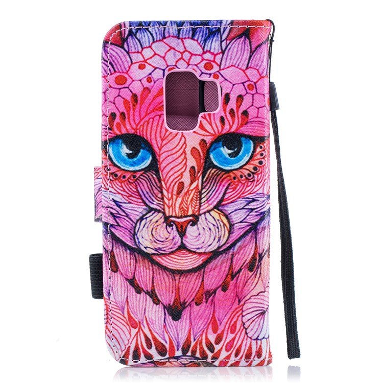 Модель Печать Кошелек Подставка Кожа Мобильный Телефон Чехол Для Samsung Galaxy S9 G960 - Абстрактный Кот-2