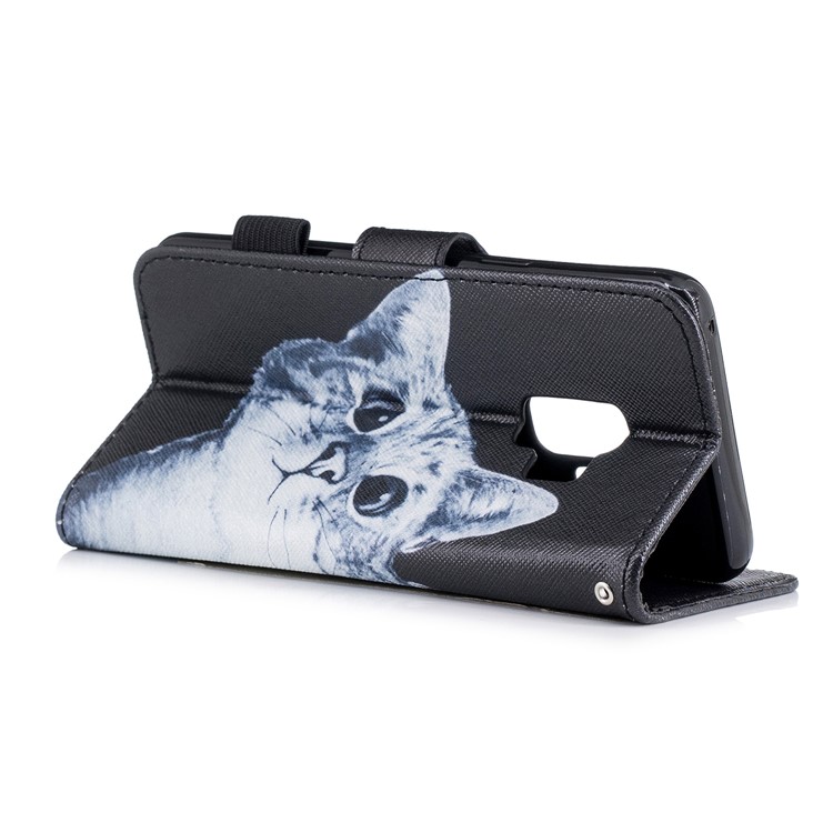 Patterned Wallet Stand Leather Mobile Phone Cover for Samsung Galaxy S9 G960 - Adorable Cat-3