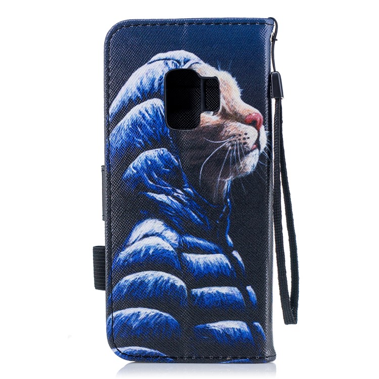 Patterned Wallet Stand Leather Mobile Phone Shell for Samsung Galaxy S9 G960 - Cat Wearing Coat-2