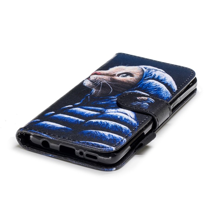 Patterned Wallet Stand Leather Mobile Phone Shell for Samsung Galaxy S9 G960 - Cat Wearing Coat-5