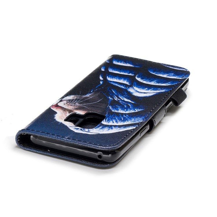 Patterned Wallet Stand Leather Mobile Phone Shell for Samsung Galaxy S9 G960 - Cat Wearing Coat-6