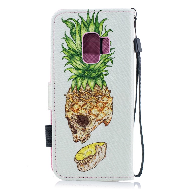Patterned Wallet Stand Protective Leather Mobile Casing for Samsung Galaxy S9 G960 - Skull Pineapple-2